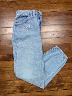 Vintage 80s REBEL Jeans Bareback Embroidered Floral Accent Women’s Western Ware